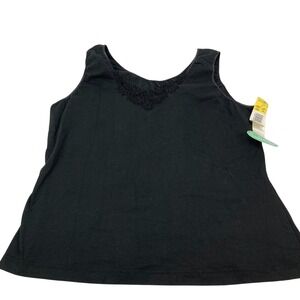 De La Rose Black Lace Neckline Tank Top Women's 2X‎ Sleeveless V Neck